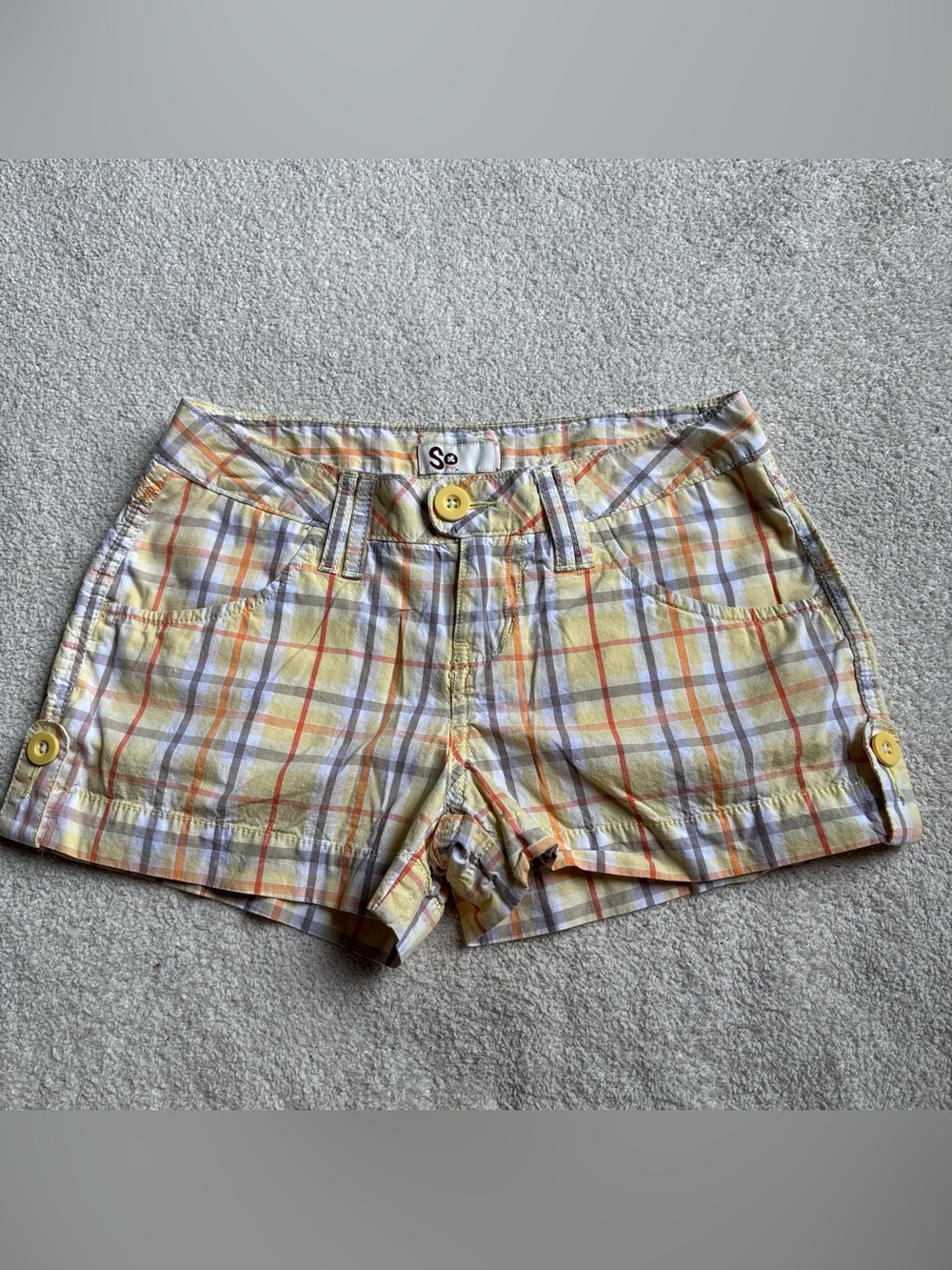 Y2K So Yellow Plaid Cotton Shorts